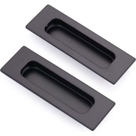 Lot de 2 poignées rectangulaires encastrées pour porte coulissante 12 x 4 x 1,2 cm en acier inoxydable noir mat (1/4)