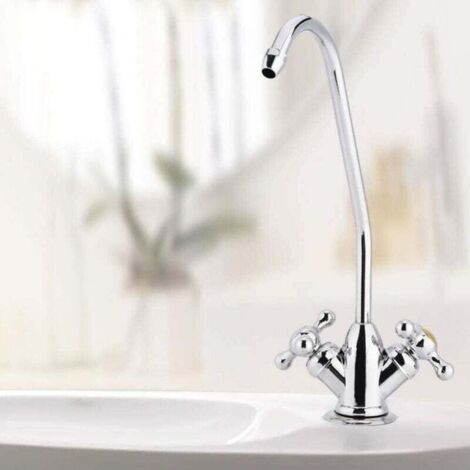 Robinet de cuisine à double tête en alliage de zinc 1/4'', chromé, avec osmose inverse et filtre à eau potable (1/4)