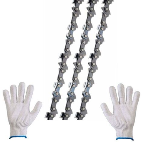 Lot de 3 Chaîne de tronçonneuse 3/8"LP 52 maillons 1,1mm 35cm Faible Rebond Compatible avec Bosch AKE 35 S AKE 35-19 S, Einhell, Husqvarna, Makita, Dolmar, Oregon et autres Livré avec une paire de gan (1/4)