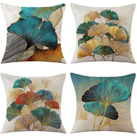 Lot de 4 Housse de Coussin 45x45cm, Moderne Taies d'oreiller Décoratif Canapé Coussin Canape pour Chambre, canapé, Chaise, Lit,Jardin (Ginkgo Biloba-Velours) (1/4)