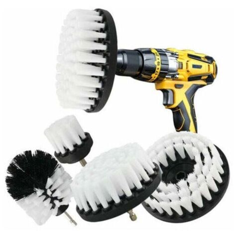 Brosse de nettoyage de foret 5 pièces, adaptée au foret de voiture, carrelage, tapis, baignoire, cuisine, salle de bains, brosse blanche (1/4)