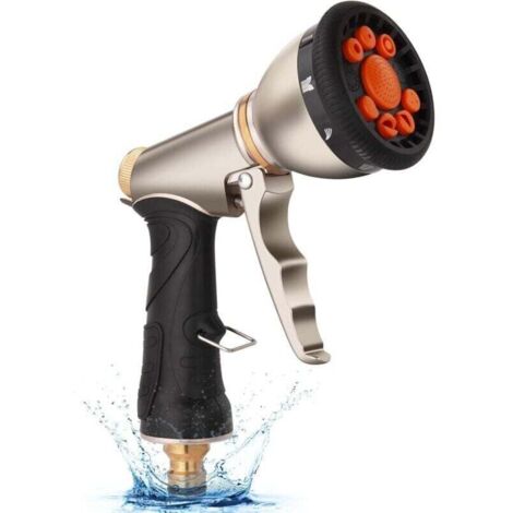 Pistolet d'arrosage Métal, 9 Modes Pistolet Arrosage de Jardin, Pistolet Arrosoir avec Débit d'eau Contrôlable pour Lavage de Voitures, Jardins, Plantes, Animaux domestiques, nettoyage de cour (1/4)