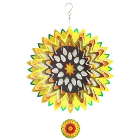 Tournesols à vent - 30,5 cm - Réfléchissants 3D - Sculpture de jardin suspendue - Décoration extérieure (1/4)