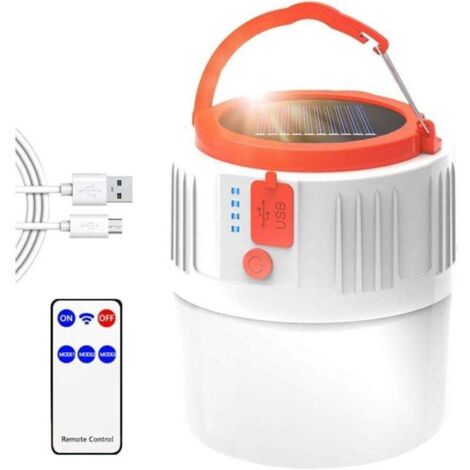Lampe de camping LED solaire/rechargeable par USB avec télécommande pour tente, étanche IP45, 1 200 mAh, idéale pour la randonnée, le camping, les urgences et l'extérieur. (1/4)