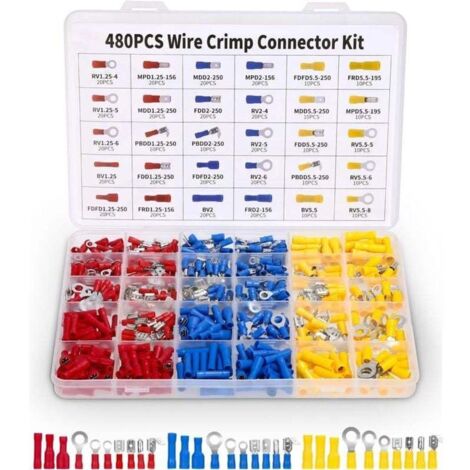 480 Pièces Cosses a Sertir Electriques,30 Types Cosses Electriques a Sertir avec Coffret D'assortiment,Anneau Plates fourches cosses et Kits,pour Voiture, Cosses Plates,Cosses Anneau - Bluedeer (1/4)