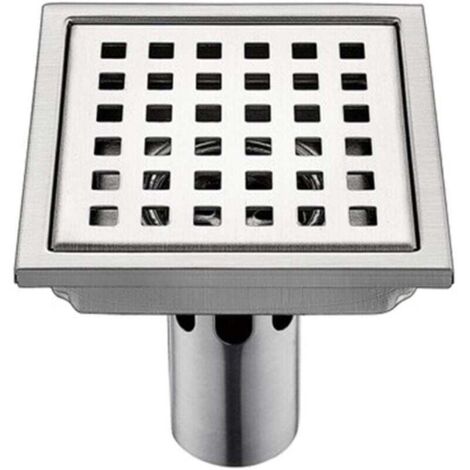150 x 150 mm Siphon de douche carré en acier inoxydable brossé 304, grand diamètre, anti-obstruction, pour salle de bain, 150 x 150 mm (1/4)