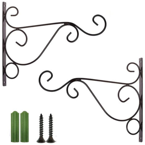 Support mural pour pot de fleurs, 2 crochets, noir, pour intérieur et extérieur, pour jardin et balcon (1/4)