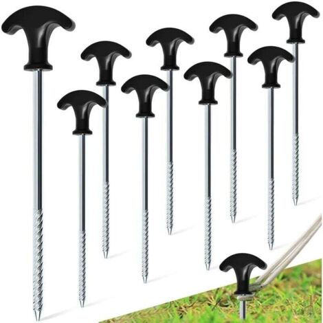 Lot de 12 Piquets de Tente Galvanisés Antirouille Piquets de Camping Robuste pour Sol Dur, Piquet à Vis 20cm Résistance aux Vents Forts, Accessoires de Tente pour Jardin Camping Voyage (1/4)