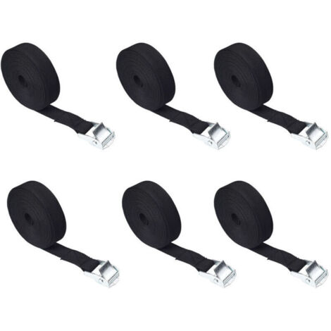 6 Pièces Sangles D'arrimage, 2M x 25mm Sangle à Cliquet avec Boucle,Réglable Sangle Arrimage Sangle de Serrage pour Moto/Voiture/Porte Vélo/Bagage(Noir) (1/4)