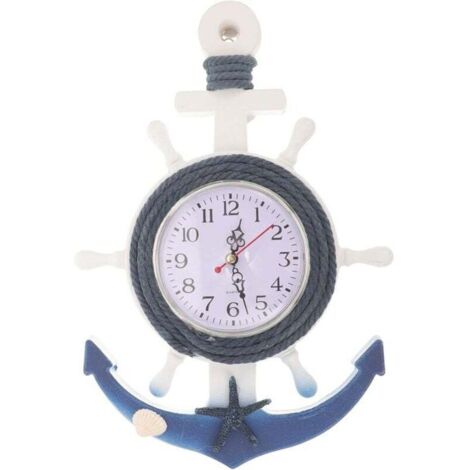 Nautiques Horloge Murale en Bois Ancre De Roue De Bateau Horloge Décorative Horloge Murale Plage Côtière Décor À La Maison de Style Méditerranéen Mur Ornement Accrochant (1/4)
