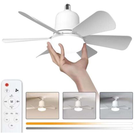 Ventilateur plafond avec lumiere, 30W Lampe Ventilateur Plafond avec Douille E27, Dimmable Ventilateur Plafond LED pour Chambre, Salon, 3 Vitesses, 6 Pales (Blanc 30w) (1/4)