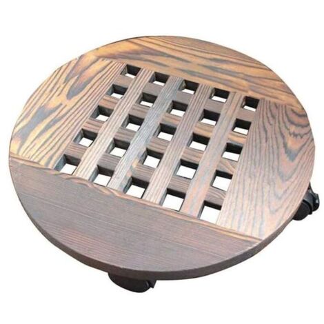 Support Porte Plantes en Bois - Dessous de Pot de Fleur Rond en Bois Massif à roulettes, Mobile Base Porte Fleurs avec Roue Plante Pot de Fleurs Support Caddy(25) (1/4)