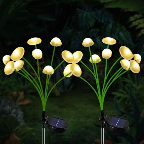 Lampe solaire, 2 Pièces 8LED lumiere solaire exterieur IP65 Étanches d'Extérieur, pour Jardin, Patio, Cours, Balcon Décoratif (Blanc Chaud) [Classe énergétique A+++] (1/4)