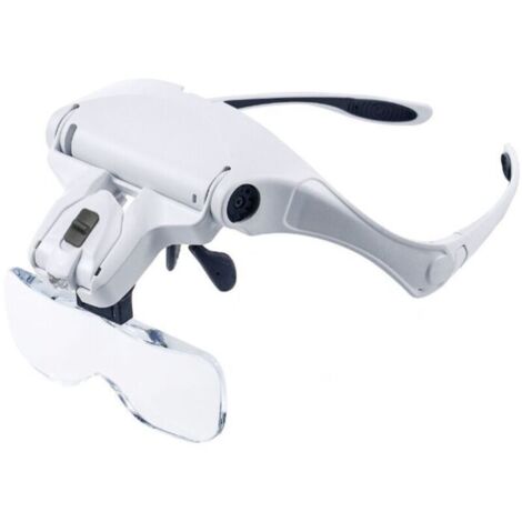 Loupe à 2 LED - Loupe frontale éclairée pour la lecture, pour tous travaux de précision, réparations, couture, bijoux, montres et artisanat - 5 lentilles amovibles (1,0x à 3,5x) (1/4)