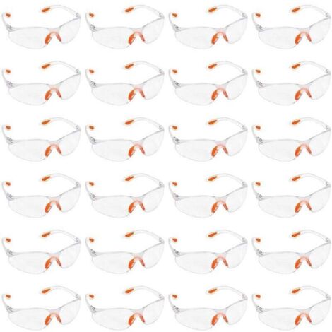 Lunettes de Protection Transparentes - Lot 24x Lunette de Protection Travail Bricolage Chantier Chimie Lycee - Surlunettes Verres Plastique Pont-de-Nez et Embouts Caoutchouc (1/4)