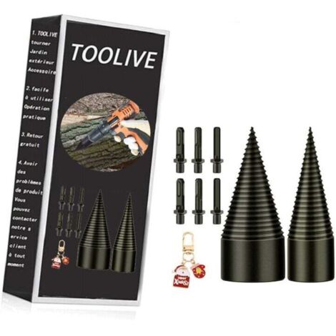 Foret de Fendage de Bois - 32mm+42mm Fendeur de Buche, Fendeuse Bois Cône, Foret Conique avec 6 Poignées, Carré/Rond/Hexagonal pour Perceuse Électrique, Fendeuse à Bois ,cadeau de Noël (1/4)