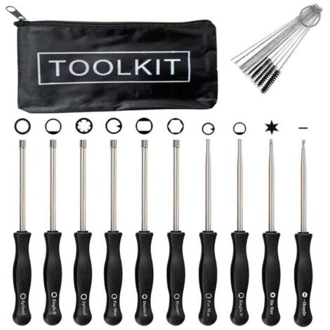 Kit d'outils de réglage de carburateur 10 tournevis pour petits moteurs à deux temps courants, outil de réglage de débroussailleuse, 10 tournevis + sac zippé + brosse (1/4)