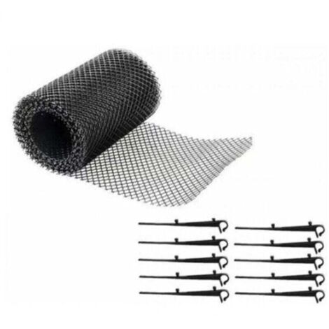 Grilles de Protection de Gouttire durable en PP,Protge Toiture et Protection contre Feuille+PLUS 10 Crochets de fixation+16cm de largeur+6m de longeur,Protective grids for gutters Noir (1/4)