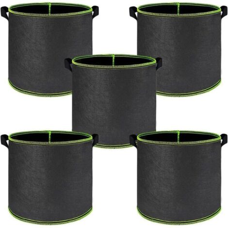 Lot de 5 sacs de culture pour légumes, sacs de plantation avec poignée, en tissu non tissé, diamètre 40 cm, hauteur 30 cm, respirant et perméable à l'eau pour sac de plantes (37 litres) (1/4)