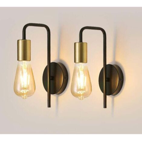 Applique Murale Vintage 2 Pack, Lampe Murale Intérieur Industrielle, Spot Mural Fer Rétro pour Chambre Couloir Bar, E27, IP20, Noir, Sans Ampoule [Classe énergétique E] (1/4)