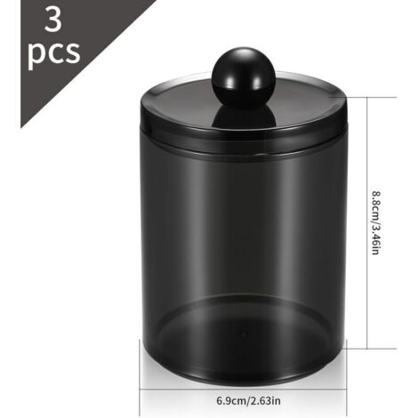 Boîte de rangement pour cotons-tiges, distributeur noir transparent avec couvercle, pour cotons-tiges et maquillage (1/4)
