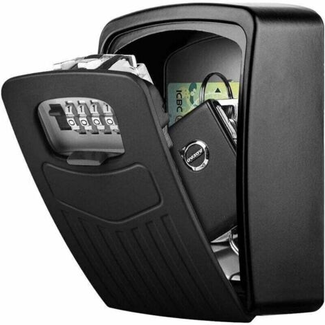 Coffre-fort cls de scurit, grand format, haut de gamme, avec code 4 chiffres, fixation murale, pour intrieur, extrieur, maison, bureau, garage, cole, salle de sport (noir) (1/4)