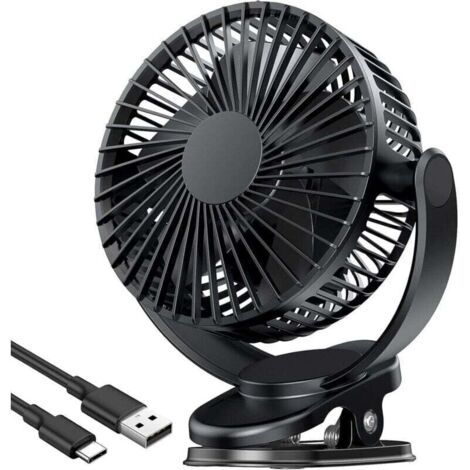 ventilateur Pince USB 5 inch avec batterie 5000 mAh, Portable Petit Ventilateur de Bureau, 3 vitesses, double rotation à 360°, avec câble USB, convient pour les familles, les bureaux (1/4)