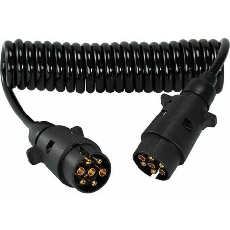 Câble spiralé d'extension de remorque à 7 broches - Avec connecteur de prise de courant pour adaptateur de remorque - Connecteur de câble de câblage électrique à 7 conducteurs pour caravane de remorq (1/4)