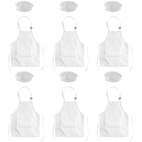 Ensemble Tablier Et Toque Chef Enfants 12 Pièces Ajustable Avec Poches Blanc 2 À 6 Ans (1/4)