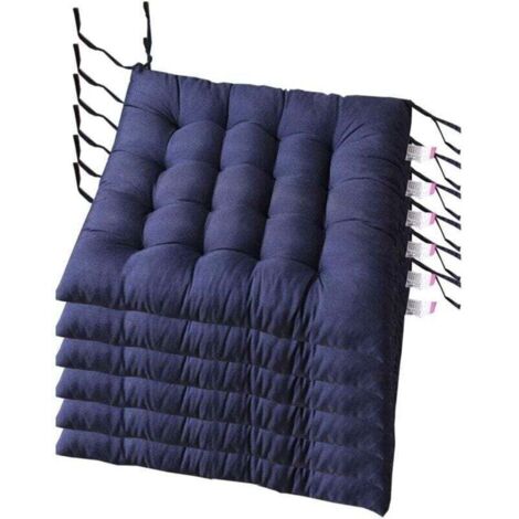 Lot de 6 coussins de chaise carrs 40 x 40 cm, matelasss, confortables et colors, pour intrieur et extrieur (bleu fonc) (1/4)