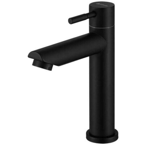 Robinet Eau Froide pour Lave-Mains Robinet Salle de Bain Noir Robinet Lavabo en Acier Inox Robinetterie Ronde Mousseur Démontable. (1/4)
