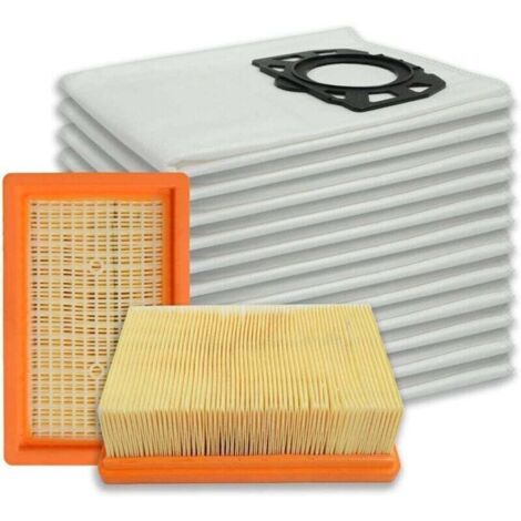Lot de 2 filtres plats avec 12 sacs d'aspirateur compatibles avec les aspirateurs Kärcher WD4 WD5 WD6 WD5P WD6P Premium MV4 MV5 MV6 Numéro de pièce : 2.863-005.0 (KFI 4410) et 2.863-006.0(KFI (1/4)