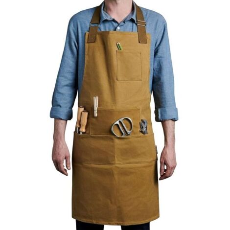 Tablier en toile cirée imperméable et durable, tablier à outils pour atelier, bricolage, maison/jardin, coiffure, chef, taille/cou, bretelles réglables, unisexe (1/4)