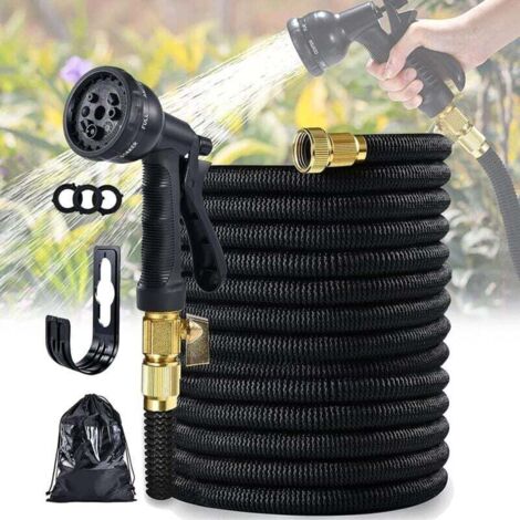 25Ft-7.5M tuyau d'arrosage de jardin tuyau d'arrosage Flexible extensible 3/4 connecteur en laiton haute pression tuyau de lavage de voiture pistolet de pulvérisation costume (1/4)