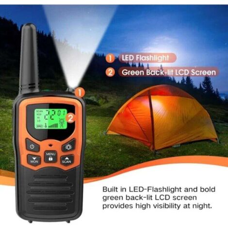 Talkie-walkie, Talkie-walkie longue portée pour adultes avec 22 canaux FRS, Talkie-walkie familial avec lampe de poche LED Écran LCD VOX pour randonnée, camping (lot de 2) (1/4)