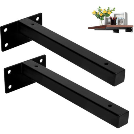 Lot de 2 supports d'étagère, 200 mm, pour charges lourdes, noirs, pour étagères flottantes, pour les bricoleurs (1/4)