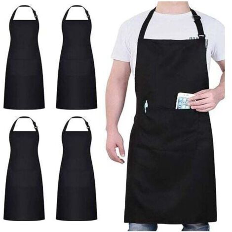 Tabliers, tablier noir avec 2 poches, tablier imperméable réglable pour hommes et femmes, tablier de cuisine professionnel pour cuisiner, lot de 4 (1/4)