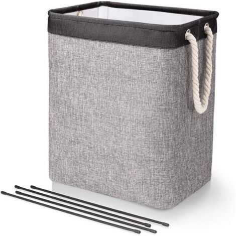 Grand panier à linge, 50 x 41 x 31 cm, pliable avec poignées en corde, boîte de rangement, idéal pour chambre, buanderie, salle de bain, noir et gris (1/3)