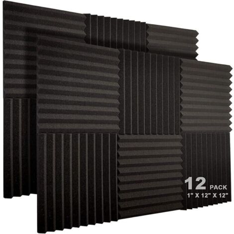 Lot De 12 Panneaux Acoustiques 10 Fentes 1 X 12 X 12 Pouces En Mousse Acoustique Cales D'Insonorisation De Studio Panneaux Haute Densite Resistants Au Feu (Noir) (1/4)