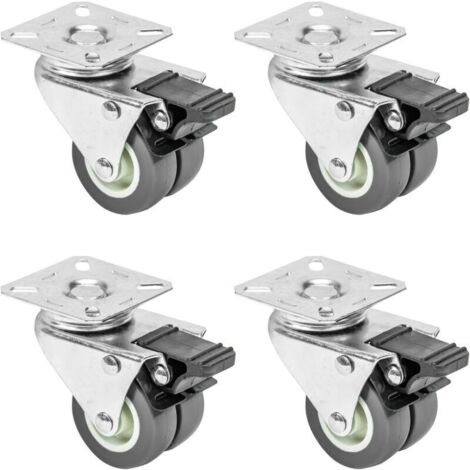 6720 Lot de 4 roulettes doubles pour charges lourdes avec frein Polyuréthane 50 mm jusqu'à 400 kg Gris (1/4)
