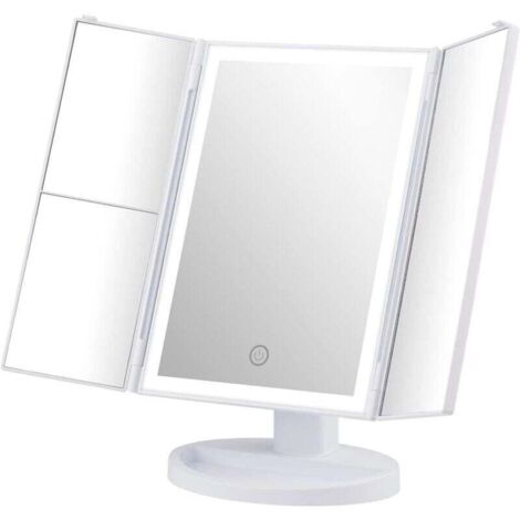Miroir Maquillage Lumineux, 2X/3X Miroir Grossissant Lumineux, Miroir Pliable, Rotation à 180°, Alimentation par Batterie ou USB, Interrupteur Tactile, Luminosité Réglable, Blanc (1/4)