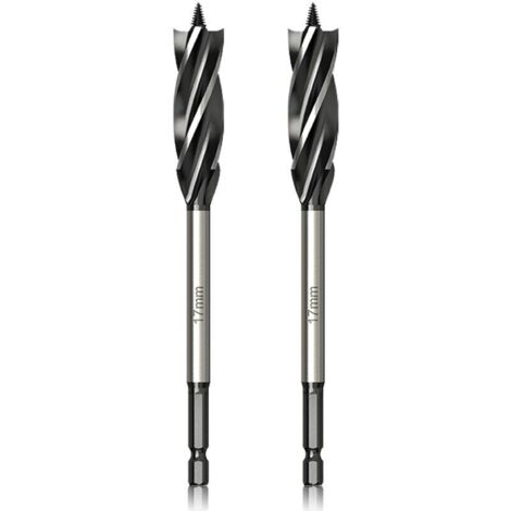 Professionnel Foret à Bois 17mm x 165mm x 2Pcs Mèche à Tarière avce Auto-alimenté Pointe Pilote, 1/4 Pouce Tige Hexagonale Foret pour le Travail du Bois (1/4)