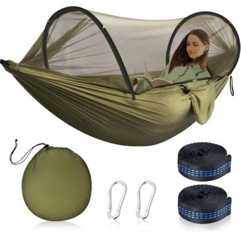 Hamac d'extérieur avec moustiquaire, Hamac Ultra-léger de Voyage Camping, Charge maximale de 200 kg, Inclure 2 mousquetons Haut de Gamme, 2 x élingues en Nylon, Convient au Camping en Plein air (1/4)