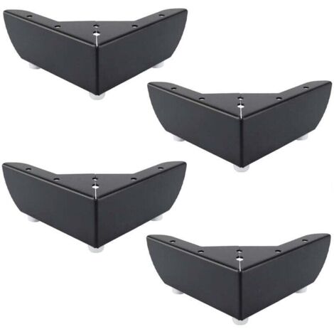 Lot de 4 pieds de meubles en métal noir 55 mm, adaptés aux tables basses, meubles, lits, canapés, silencieux et antidérapants (1/4)