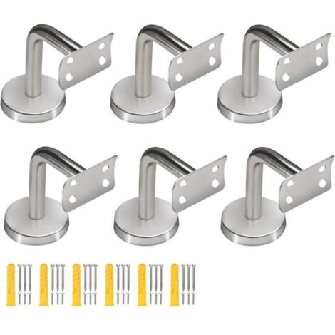 Lot de 6 supports de main courante en acier inoxydable, supports de main courante incurvés pour rails ronds, supports de garde-corps d'escalier, supports de main courante avec vis de montage pour gard (1/4)