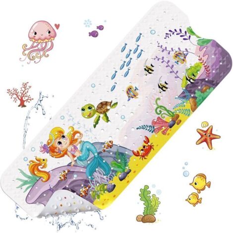 Tapis de bain antidérapant pour enfants (sirène, 100 x 40 cm) : durable, avec 200 ventouses, matériau PVC sans BPA, lavable en machine, adapté à tout-petits et bébés (1/4)