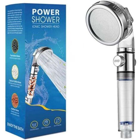 Pommeau de douche à main filtré, pommeau de douche haute pression avec 3 modes de pulvérisation et filtres, adoucisseur d'eau pour eau dure - Élimine le chlore (arroseurs en coton filtrant) (1/4)