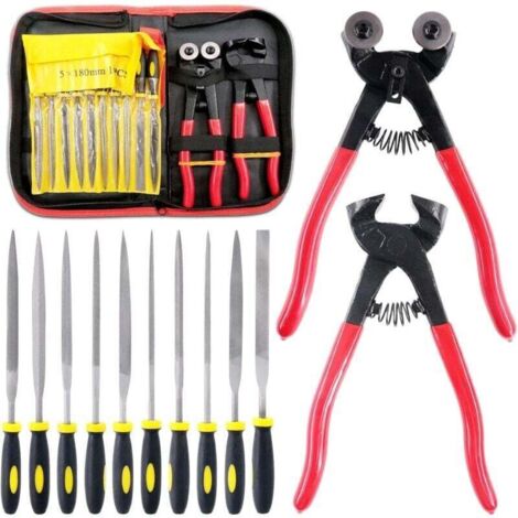 Lot de 12 Outils de Mosaïque, Pinces à Mosaïque en Verre à Roulettes, Pince Coupante pour Carrelage et 10 Limes Aiguilletées Haute Résistance (1/4)