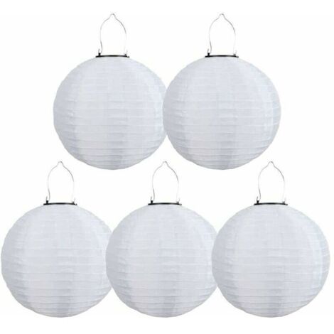 Lot de 5 lanternes solaires à LED, lanternes solaires d'extérieur étanches pour jardin, église, terrasse, décoration de fête (blanc, 30 cm) (1/4)