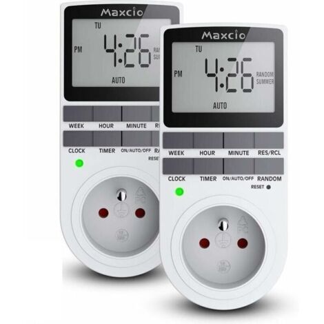 Prise Programmable Digitale, Minuterie Numérique Journalier/Hebdomadaire, Programmateur de prise de courant avec écran LCD et mode aléatoire antivol, économie d'énergie, max 16 A/3 680 W (lot de 2) (1/4)